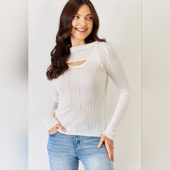 J.NNA Designer White Fitted Long Sleeve Cutout Top NWT - Picture 1 of 6